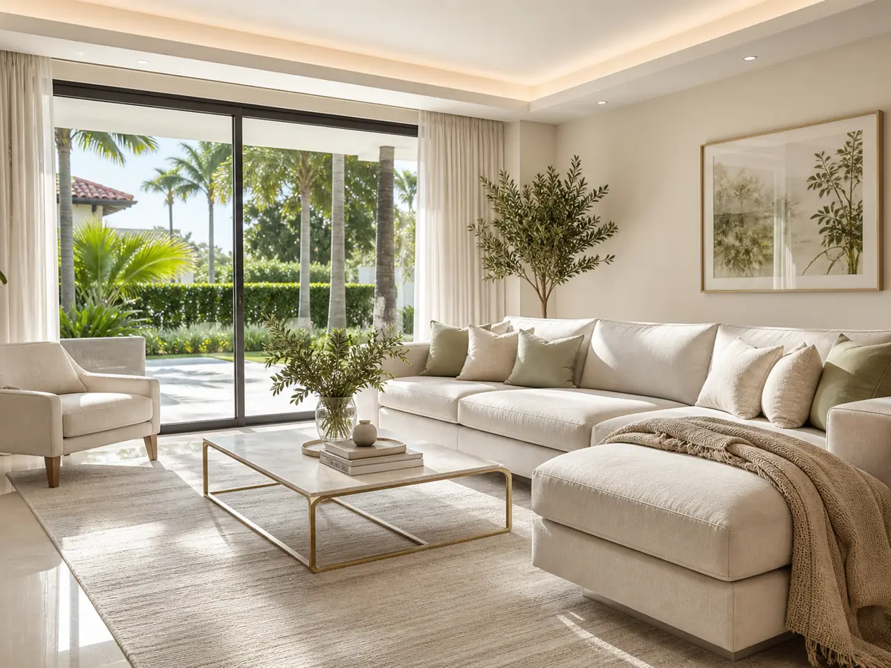 Freshly cleaned South Florida living room for Elegant Visit deep cleaning service