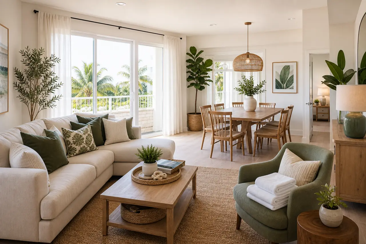 Freshly cleaned South Florida short-term rental interior for Elegant Visit rental cleaning service